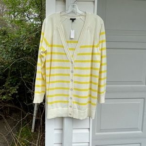 NWT Talbots Pretty Cream Yellow Striped V-Neck Cardigan Sweater
